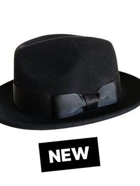 Black Wool Fedora L/XL Hat Size Mens New Jos A Bank Church Deacon Nwt